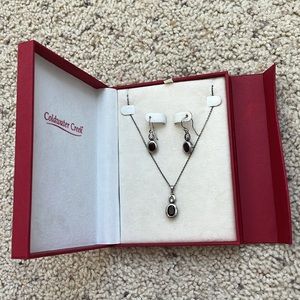 Sterling Silver Genuine Garnet Stone Necklace and Earrings